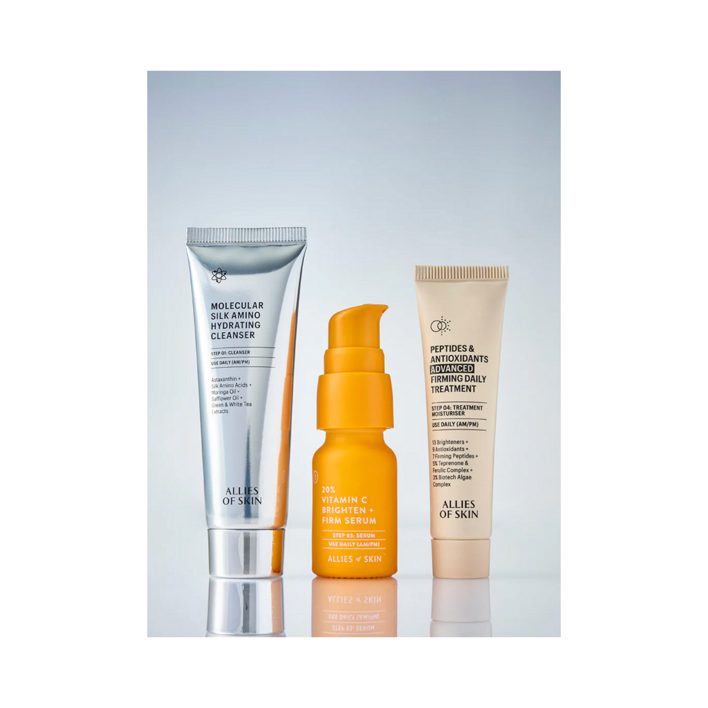 Allies of Skin 7 Days To Brighter Skin Kit innehåller tre mini-hudvårdsprodukter för att förbättra hudens fasthet, elasticitet och ljushet.