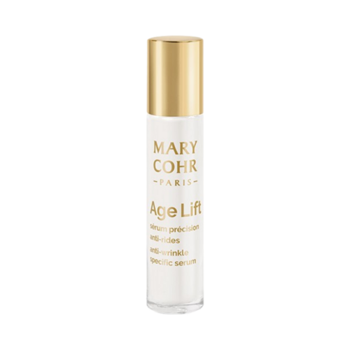 Ειδικός ορός Mary Cohr Age Lift για περιποίηση προσώπου, μείωση ρυτίδων και εξομάλυνση του δέρματος σε premium συσκευασία με χρυσό καπάκι.