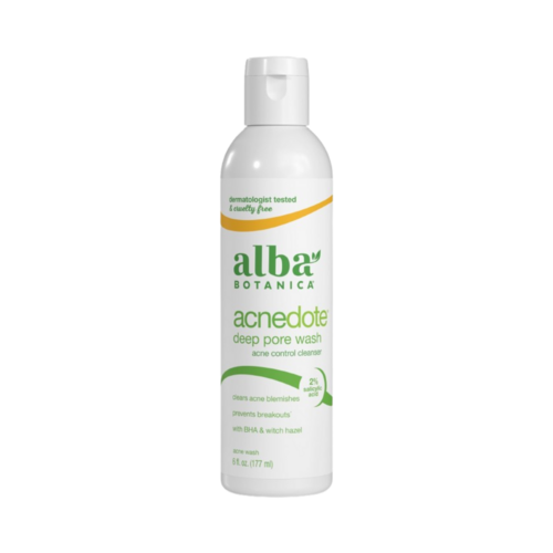 Alba Botanica Acne Cleanser Deep Pore Wash Flacon de 6 oz, solution de soin de la peau pour l'acné et les imperfections avec des ingrédients naturels et de l'acide salicylique.