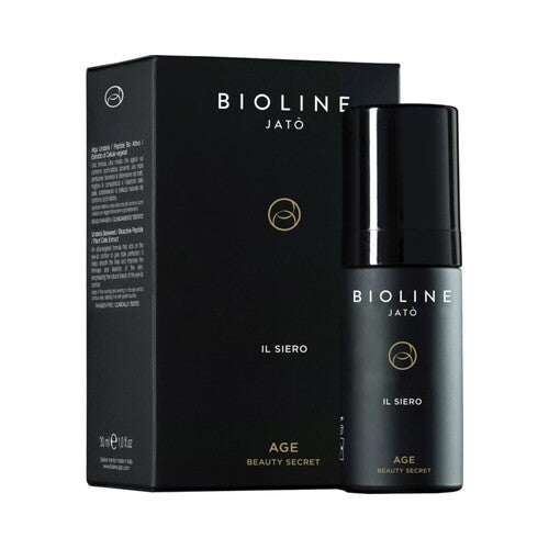 Bioline AGE The Serum, 30ml/1 fl oz σε πολυτελές μαύρο μπουκάλι και κουτί, μια θεραπεία περιποίησης δέρματος που ενισχύει την κυτταρική δραστηριότητα για νεανική λάμψη.