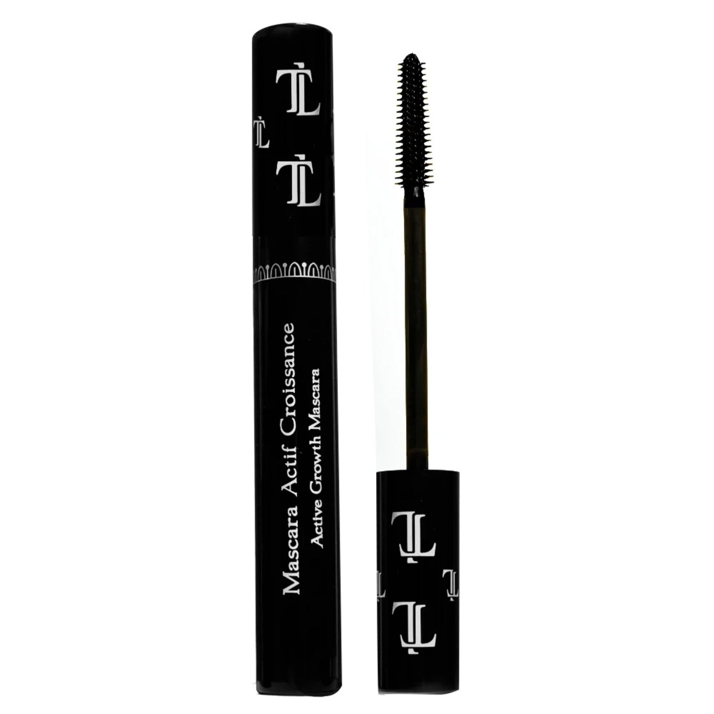 T LeClerc Growth Mascara para Lash Boost con un aplicador fino y un tubo negro, perfecto para mejorar la longitud de las pestañas y prevenir su caída.