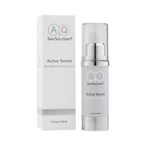 سيروم AQ Skin Solutions Active مع العلبة الخارجية الموضحة، مركب من الكولاجين وحمض اللاكتيك. مثالي للملمس غير المتساوي ومخاوف شيخوخة الجلد.