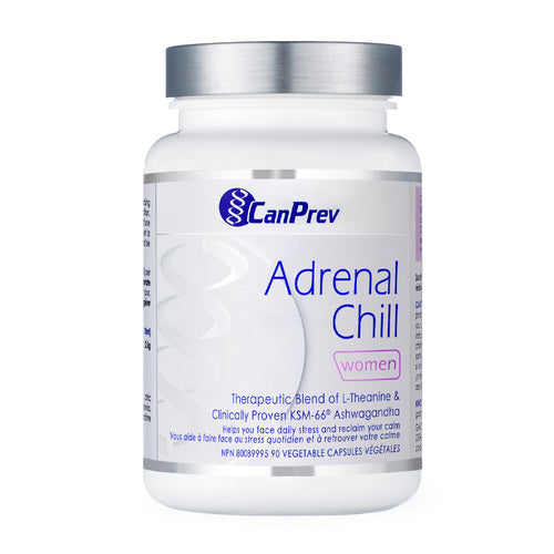 CanPrev Adrenal Chill para mulheres, 90 cápsulas vegetais com ingredientes clinicamente comprovados para controlar o estresse e apoiar o bem-estar mental.