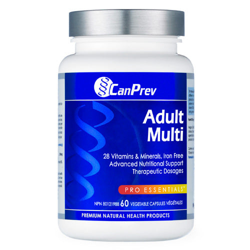 تركيبة CanPrev Adult Multi - Pro Essentials تحتوي على فيتامينات A وB وC وD وE وK والمغنيسيوم والبيوتين. يدعم العناية بالبشرة والصحة العامة.