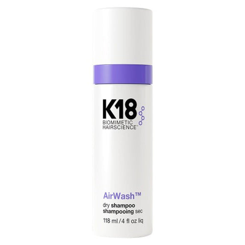 K18 Hair AirWash droogshampoo non-aerosol met odorBIND-technologie, fles van 4 fl oz ontworpen voor het reinigen van droog haar en geurbestrijding.