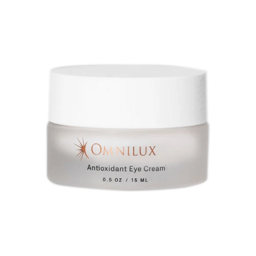 Omnilux Antioxidant Eye Cream for post-LED therapy skincare, enriched with green tea, arnica, and avocado oil to revitalize and protect delicate eye skin.