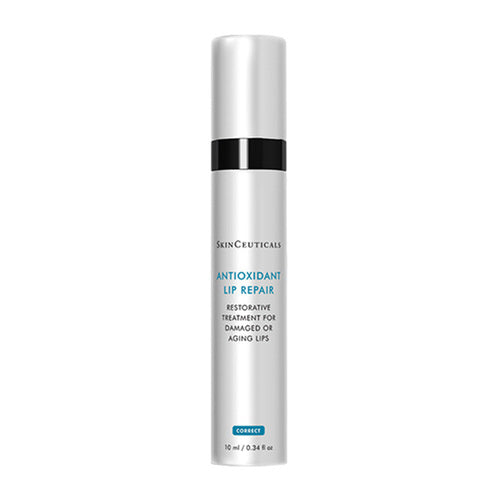 SkinCeuticals Lip Repair - Αντιοξειδωτική Θεραπεία σε ασημένιο μπουκάλι αντλίας, διαμορφωμένο με αλλαντοΐνη και εκχύλισμα μαγιάς για αποκατάσταση της υγείας και της απαλότητας των χειλιών.