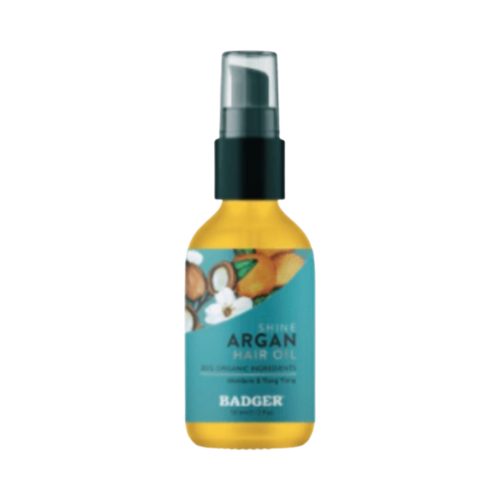 Badger Balms Argan Hair Oil σε μπουκάλι αντλίας, σχεδιασμένο για άνδρες με ξηρά ή φριζαρισμένα μαλλιά. Μια φυσική λύση στη σειρά περιποίησης μαλλιών Health & Beauty.
