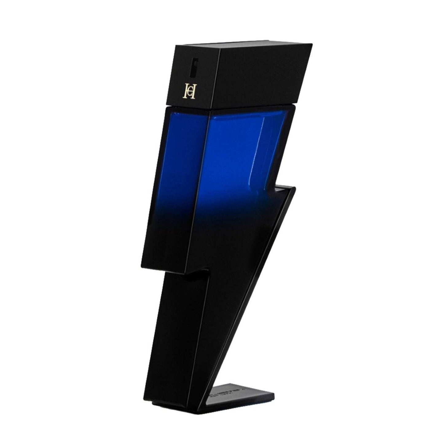 عطر Bad Boy Cobalt Elixir Eau de Parfum من كارولينا هيريرا في زجاجة جريئة على شكل صاعقة، عطر رجالي فاخر باللون الأزرق الداكن والأسود.