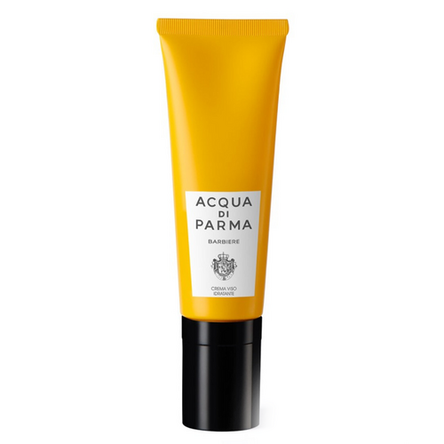 Acqua Di Parma Barbiere Creme Facial Hidratante 50ml masculino, desenvolvido para peles normais a oleosas, em elegante embalagem amarela.