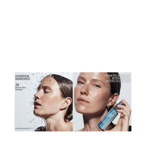 Modell som holder Allies of Skin Beta Glucan og Resveratrol Advanced Hydrating Serum, og fremhever dens plumpende og fuktighetsbevarende effekter.