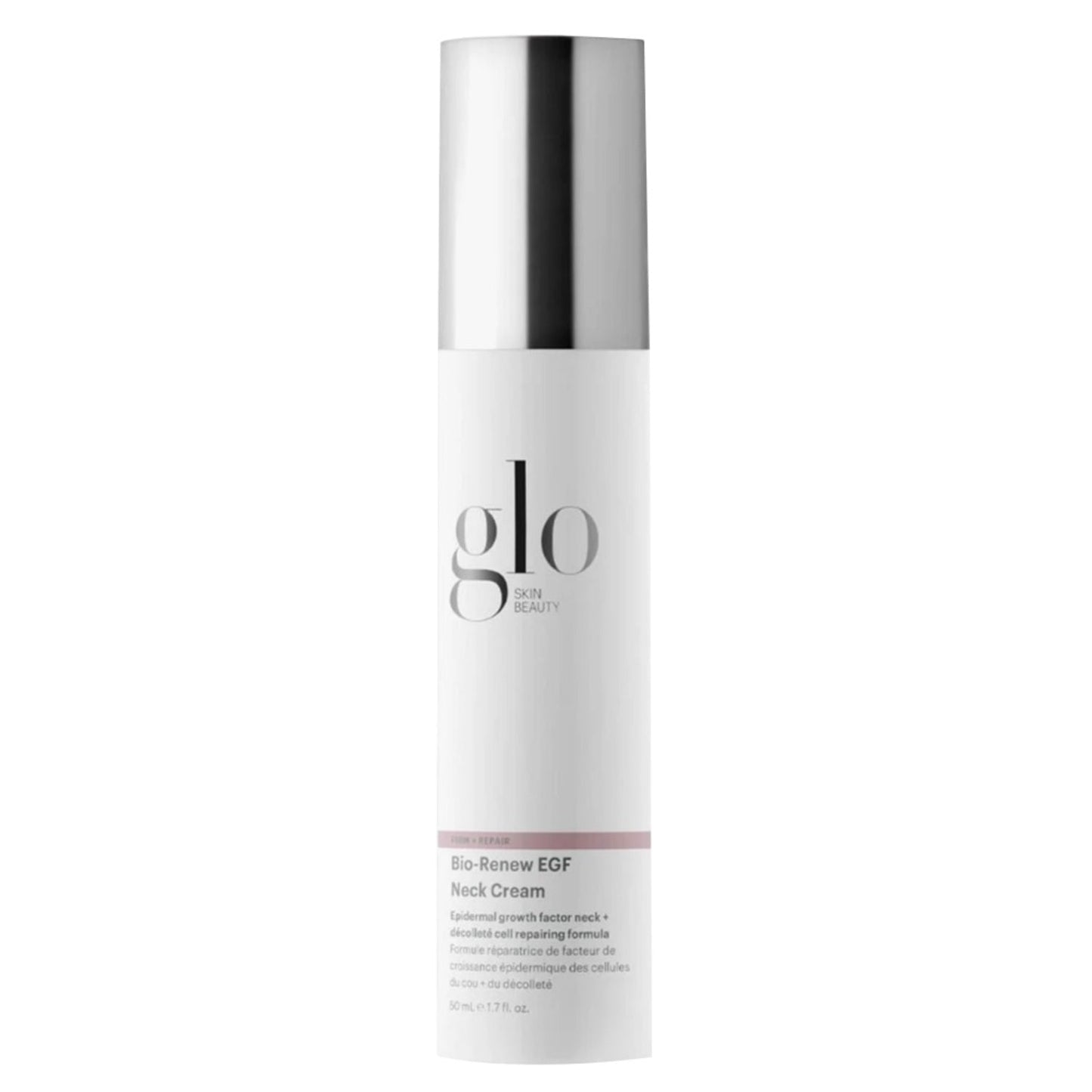 Glo Skin Beauty Bio-Renew Neck Cream עם נוסחת EGF בבקבוק לבן וחלק. טיפול צוואר מתקדם לעור צעיר ומתחדש.
