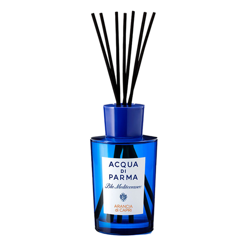 Luxury Acqua Di Parma Room Diffuser in blue glass with Arancia Di Capri fragrance, enhancing home ambiance with Mediterranean citrus notes.