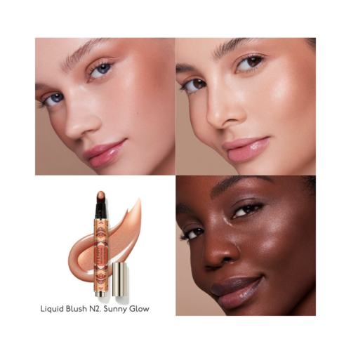 מאת Terry Brightening CC Liquid Blush N2 Sunny Glow הדגימה על גווני עור שונים, תוך שימת דגש על אפקט האיפור הטבעי והזוהר שלו.