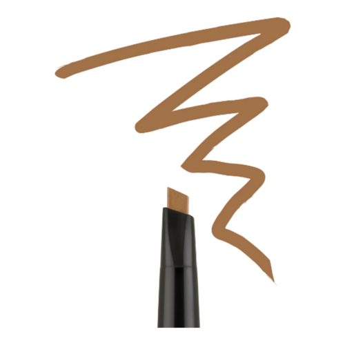 Bodyography Brow Assist - قلم حواجب رمادي داكن يعرض عينة من صبغة رمادية داكنة ذات أساس معدني وطرف مائل لتطبيق دقيق للحواجب.