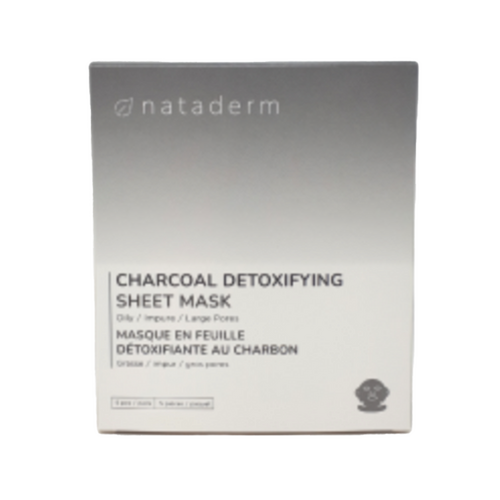 Nataderm チャコール シート マスク - デトックス | Purify Oily Skin は、デトックス効果のある炭ブレンドで大きな毛穴や不純物をターゲットにするフェイシャル シート マスク ボックスです。