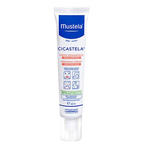 Mustela Cicastela Recovery Cream 40 ml Tube zur Babyhautpflege. Spendet Feuchtigkeit, beruhigt und regeneriert gereizte Haut mit 91 % natürlichen Inhaltsstoffen.