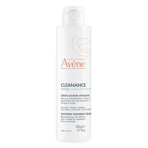 Avene Cleanance Hydra Soothing Cleansing Cream, detergente viso da 200 ml per pelle a tendenza impura, ideale per l'idratazione quotidiana e il supporto della barriera cutanea.
