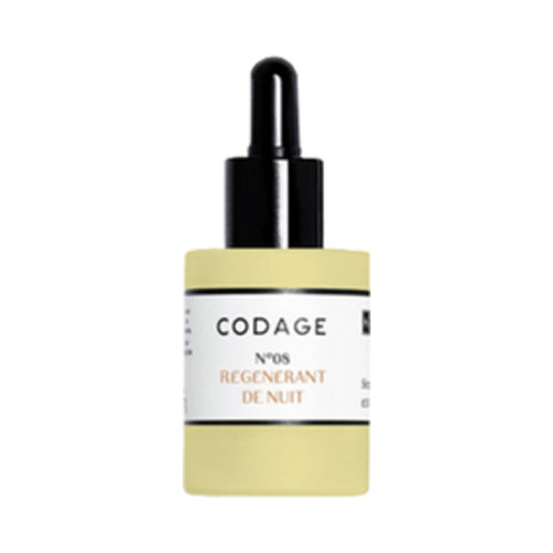 Codage Paris Serum N.8 Night Rejuvenation in sleek dropper bottle. Face serum targets mature skin, pores, and fine lines for smoother texture.