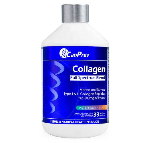 مزيج CanPrev Collagen كامل الطيف مع الببتيدات وحمض الستريك لدعم البشرة. مكمل للياقة البدنية والتغذية في شكل سائل 500 مل.