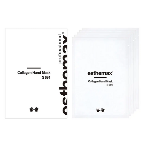 مجموعة Esthemax Collagen Hand Mask S691 مكونة من 5 قطع، مصممة للترطيب العميق وتجديد شباب الأيدي الجافة، مثالية لروتين العناية الشخصية بالجسم.