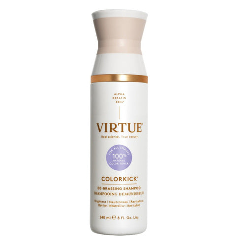 شامبو Virtue ColorKick De-Brassing لحماية اللون والتحكم في اللون النحاسي، يتميز بتونر لون طبيعي 100% وألفا كيراتين 60 كو.