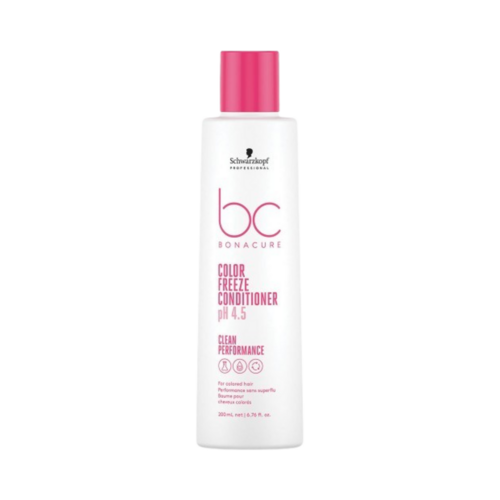 Schwarzkopf Bonacure カラー フリーズ コンディショナー ヘア コンディショナー、200 ml ボトルで、鮮やかな色の保持と滑らかな髪の質感を実現します。