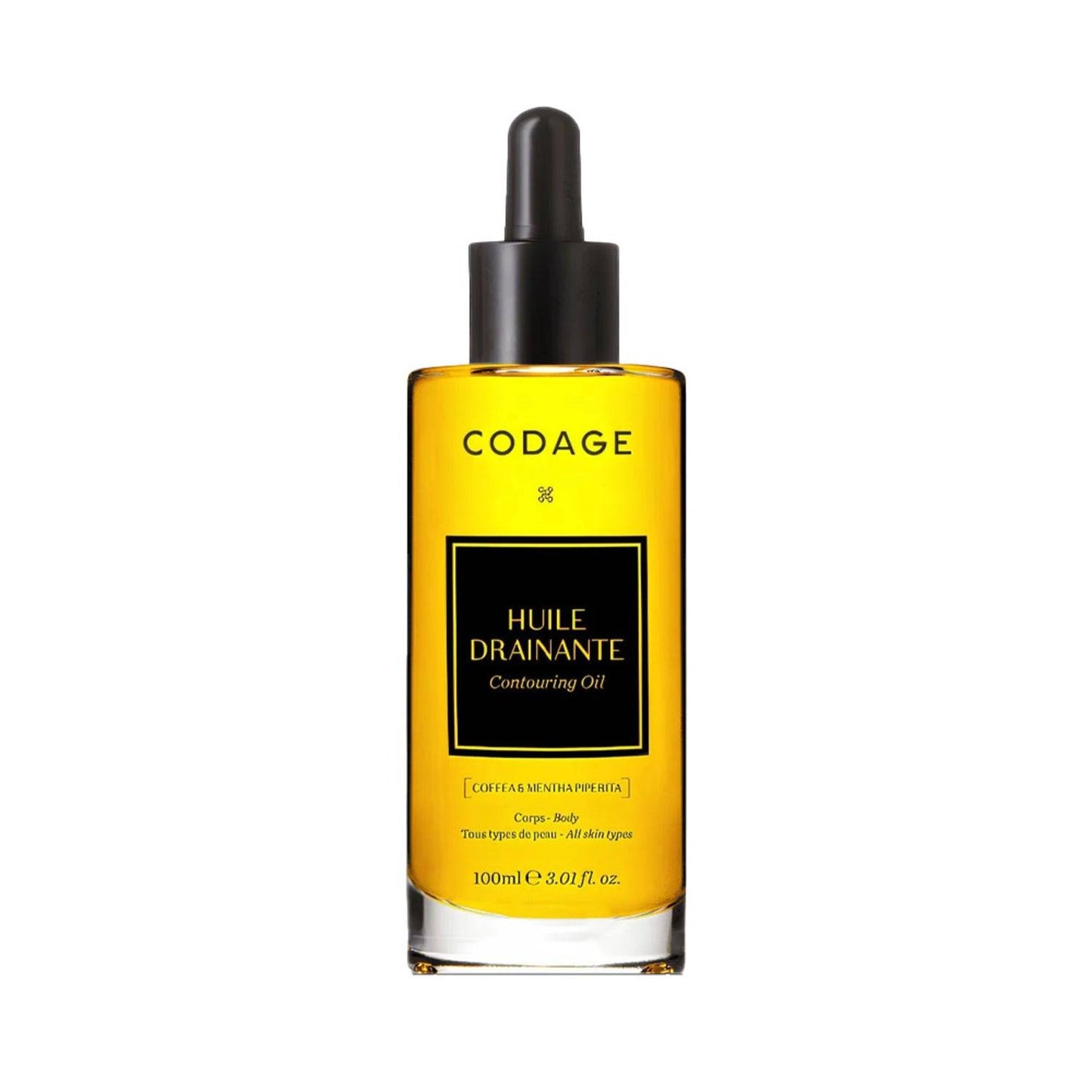 زيت تحديد الوجه Codage Paris للبشرة النقية في زجاجة زجاجية سعة 100 مل مع قطارة، مثالي للعناية بالجسم وتحديد البشرة بالزيوت العطرية.