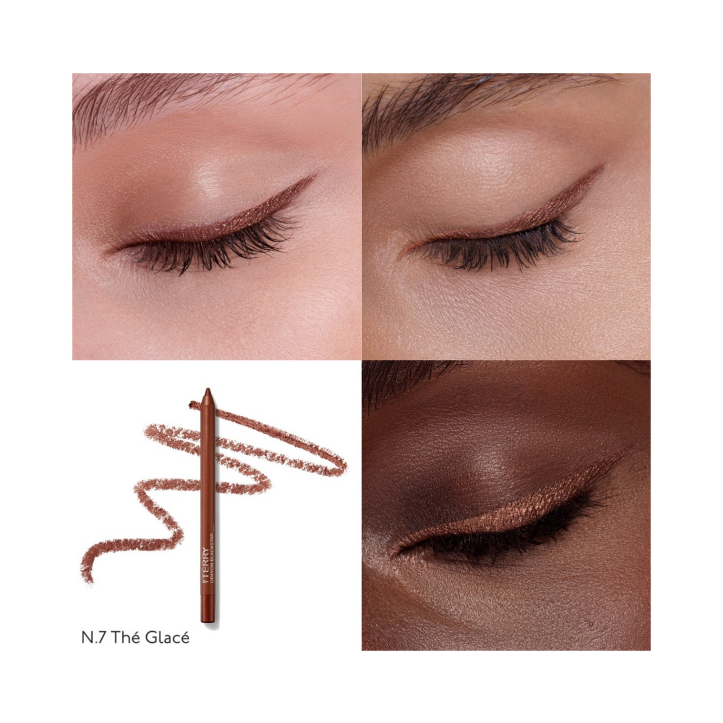مظهر مكياج العيون باستخدام Terry Crayon Blackstar N7 - The Glace، يُظهر مظهره البرونزي المعدني ومقاومته للتلطخ على الجفون.