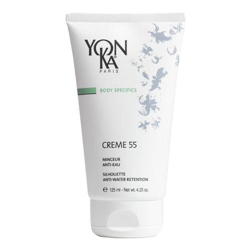 Yonka Cream 55 Body Contouring Cream בשפופרת של 125 מ"ל, מיועדת להפחתת צלוליט מימי ומיצוק עור. אידיאלי לטיפול בגוף וטיפול בצללית.