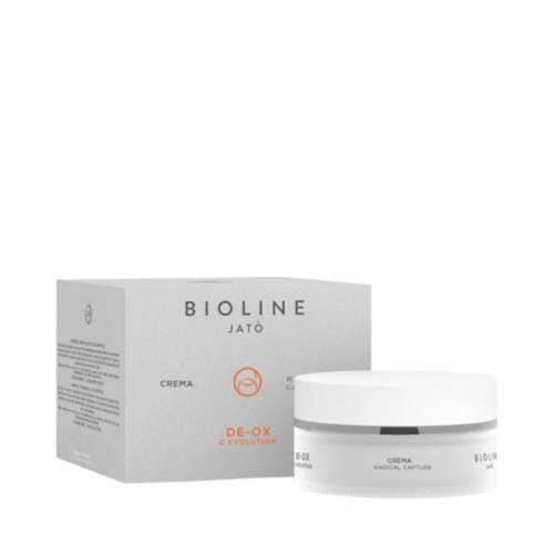Bioline DE-OX Cream Radical Capture، مرطب للعناية بالبشرة بحجم 50 مل/1.7 أونصة سائلة مصمم لحماية بشرة الوجه وتنشيطها، كما هو موضح في العلبة التي تحمل العلامة التجارية.