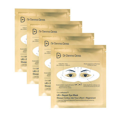 Four-pack of Derminfusions Eye Masks by Dr Dennis Gross for under-eye repair. Biodegradable masks with vitamins and ceramides for smoother skin.