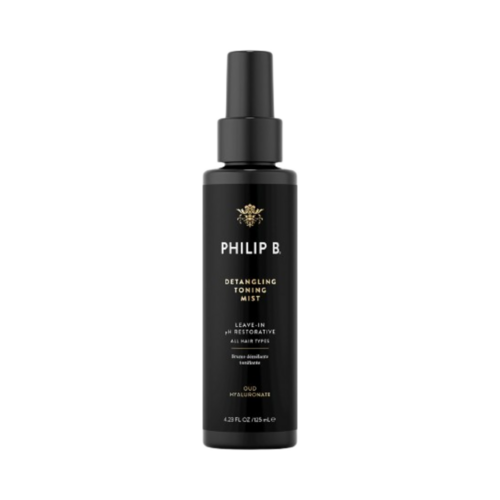 פיליפ B Botanical Hair Treatment Mist עם Velvet Oud, שנועד לנתק, לגוון ולהוסיף ברק לשיער תוך מאבק בפריצות ויובש.