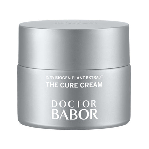 Babor Doctor Babor The Cure Cream i silverförpackning, berikad med ginseng och ros för antioxidantrik hudvård och återfuktning.