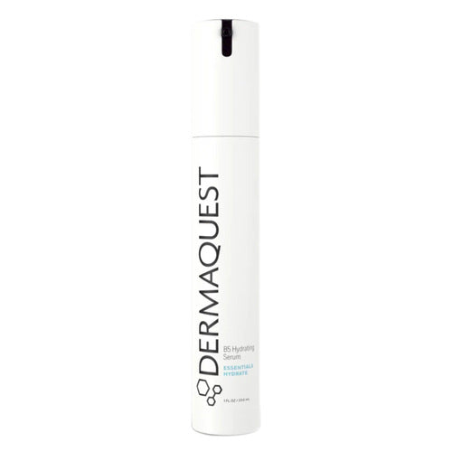 Dermaquest B5 Hydrating Serum i hvit sylindrisk emballasje, støtter hudens fuktighet og elastisitet ved daglig påføring av ansiktsserum.