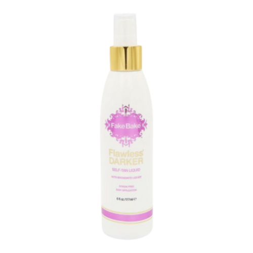 Fake Bake Flawless Self-Tan - زجاجة رذاذ Darker Glow مع غطاء ذهبي، مصممة للحصول على نتائج تسمير ذاتي ذات جودة احترافية.