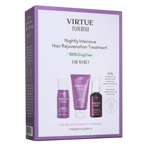 Conjunto de valores de cuidados capilares Virtue Flourish para mulheres, kit de tratamento noturno projetado para revitalizar cabelos ralos e melhorar a fertilidade do couro cabeludo, suprimento para 1 mês.
