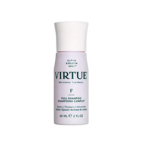 Virtue Full Shampoo 60ml bottle offering volumizing benefits for fine hair, part of the premium hair care range for fuller, thicker hair.