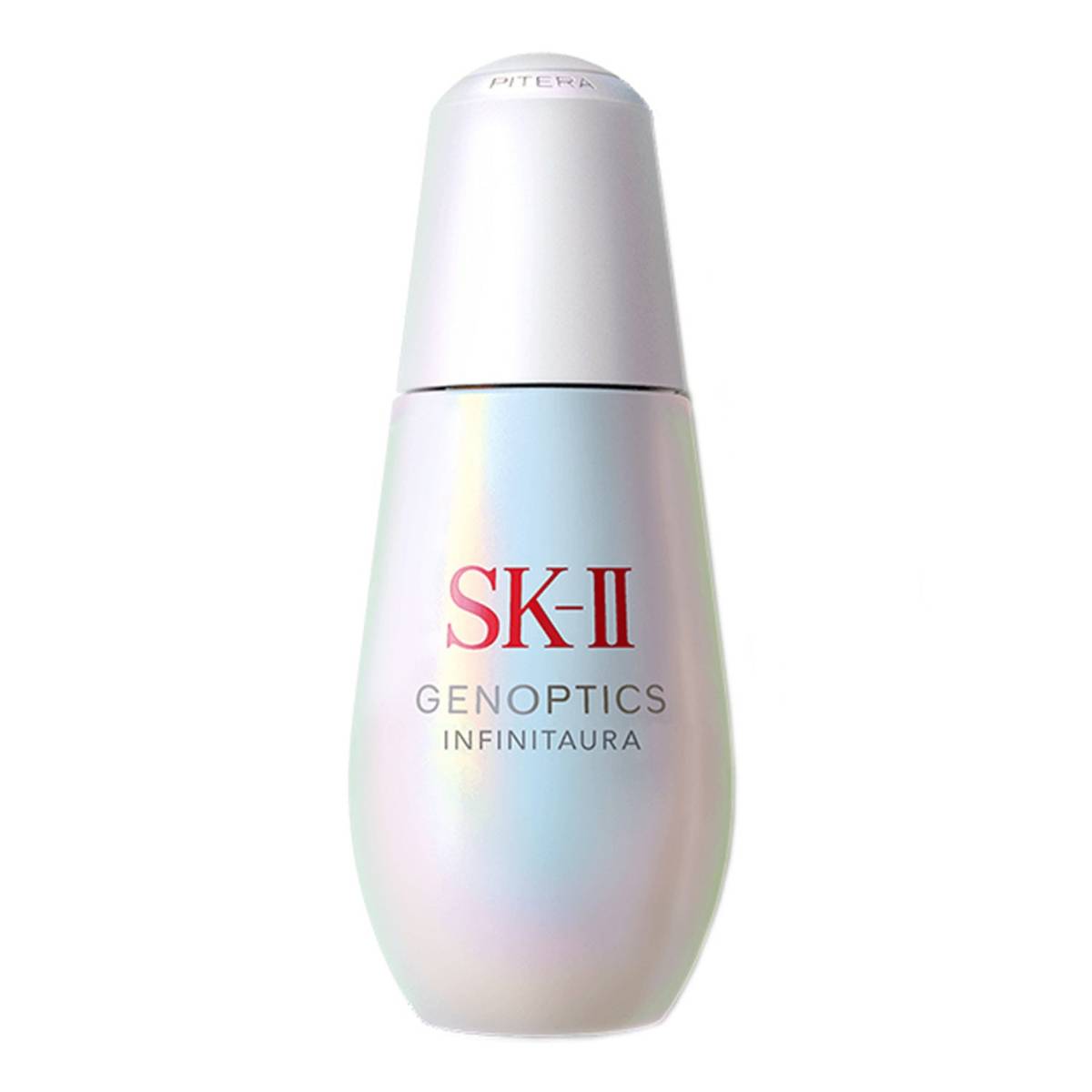 مصل تفتيح GenOptics من SK-II في زجاجة قزحية أنيقة، مثالية لعلاج البشرة الباهتة والملمس غير المتساوي باستخدام PITERA وNiacinamide.