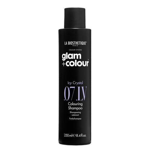 Σαμπουάν La Biosthetique Glam Color Icy Crystal .07.LV που προστατεύει το χρώμα σε κομψή μαύρη συσκευασία 250ml, ιδανικό για δροσερή περιποίηση ξανθών μαλλιών.