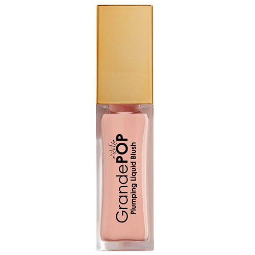 أحمر الخدود GrandePOP Plumping Blush بلون الخوخ مع غطاء ذهبي، مصمم للحصول على تأثير مشدود ومرطب وتعزيز الخدود بشكل مشرق.