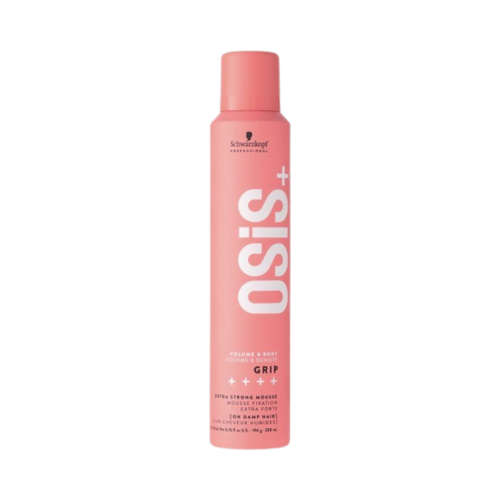Volyymia lisäävä OSiS+ Grip Extra Strong Mousse tyylikkäässä vaaleanpunaisessa pakkauksessa, joka on ihanteellinen vahvan pidon hiusten muotoiluun, lueteltu eSkinStoren Hiustenhoidossa.