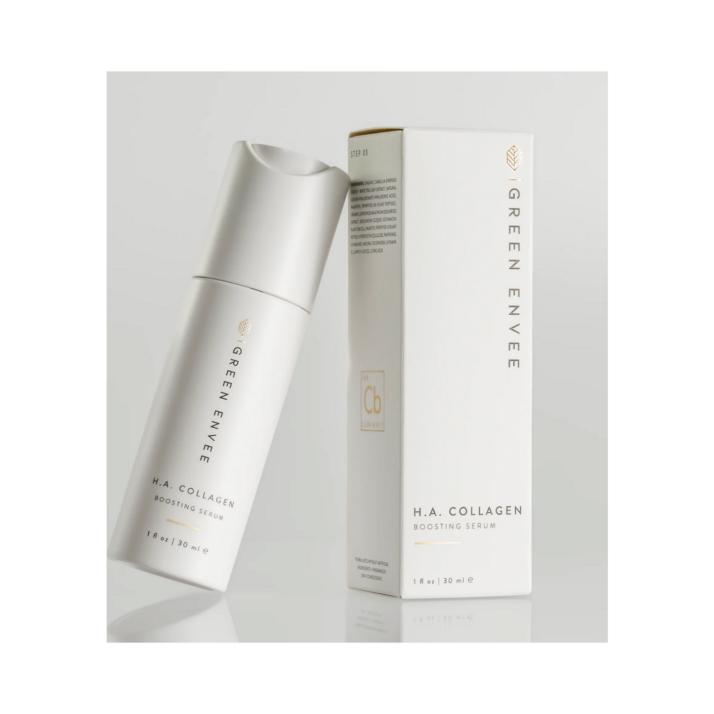 Green Envee H.A. Collagen Boosting Serum με κουτί, 30ml. Premium ενισχυτικός ορός κολλαγόνου για περιποίηση προσώπου και λαιμού στη ρουτίνα περιποίησης της επιδερμίδας.