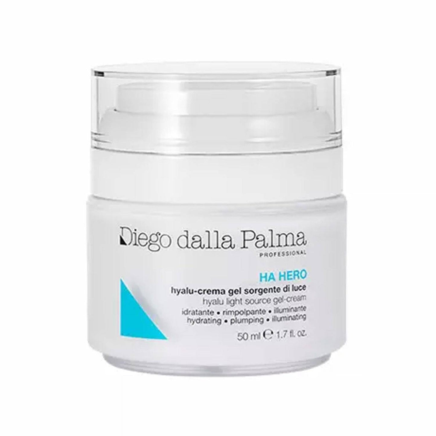 Diego dalla Palma Professional HA HERO Hyalu Light Source Gel-Cream vaso da 50ml per idratazione, rimpolpamento e illuminazione del viso. Ideale per le routine di cura della pelle.