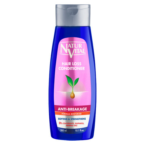 Natur Vital Acondicionador Capilar Antirotura para la caída del cabello, sin sulfatos y apto para todo tipo de cabello, en un elegante frasco azul de 300ml.