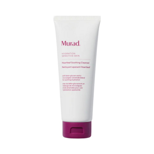 Murad Heartleaf Cleanserは、マゼンタのキャップが付いた洗練された白いパッケージで、敏感肌に最適で、セラミドと脂質が豊富に含まれています。