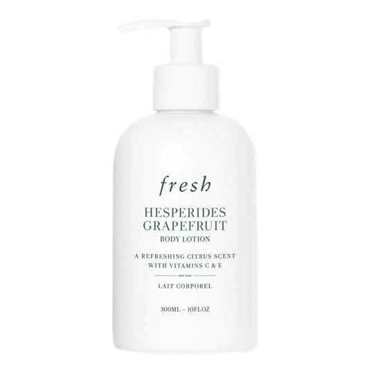 Fresh Hesperides Grapefruit Body Lotion in 300ml pump bottle, a lightweight cream enriched with vitamins C & E for smooth, revitalized skin.