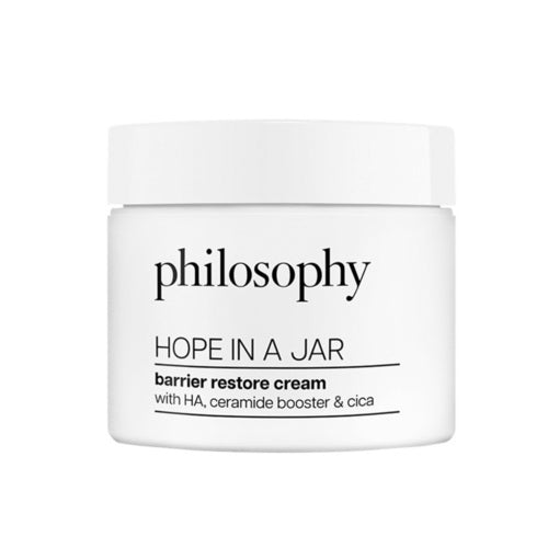 Philosophy Hope In A Jar Barrier Restore Cream 15 ml με ενισχυτικό κεραμιδίου και cica, σχεδιασμένη για να υποστηρίζει την ενυδάτωση του δέρματος και την υγεία των φραγμών.