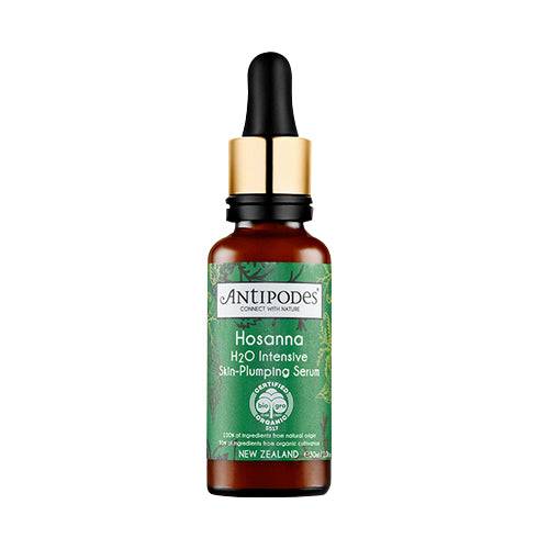 Antipodes Hosanna Skin Serum - Återfukta och fylligt med naturliga ingredienser i en 30 ml bärnstensfärgad droppflaska. Idealisk för torr hudbehandling och återfuktning.