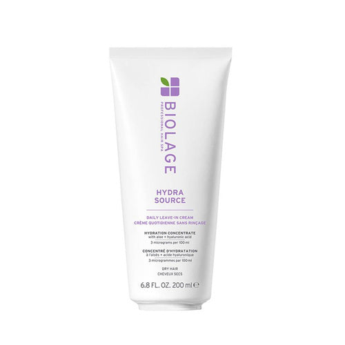 Biolage HydraSource Daily Leave-In Cream 6.8 fl oz, מועשר בביסבולול וחומצת לימון להגברת הלחות והברק. טיפול שיער ב-eSkinCareStore.